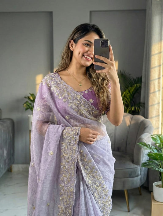 Daisy-2 Candy Crush Fabric Embroidery Saree with Stitched Blouse