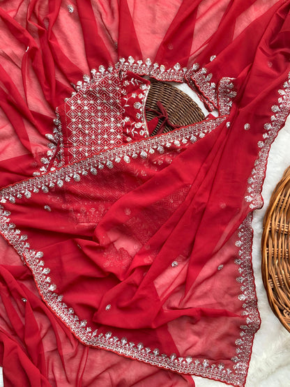 Neha Georgette Embroidery Saree – Rich Look Designer Sequence Work Saree