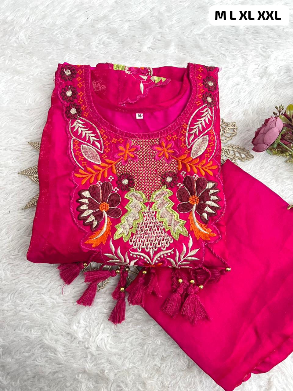Mojito Silk Embroidered Kaftan Co-ord Set – Festive Designer Pink Outfit