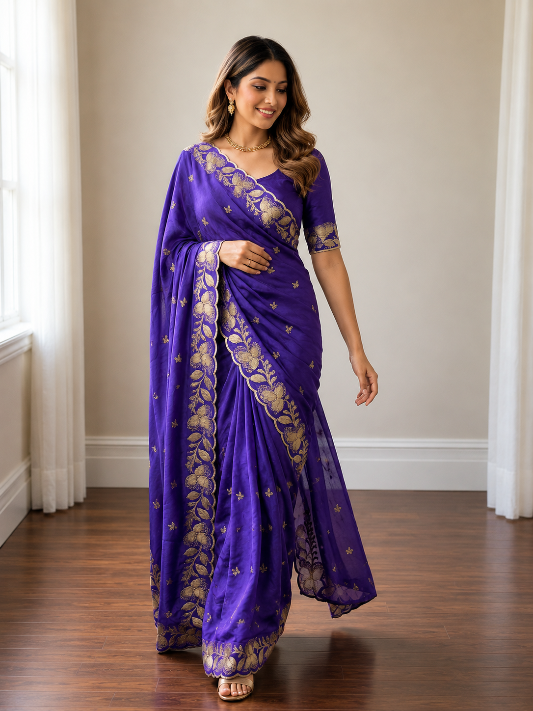 Soft Rangoli Crush Silk Saree with Heavy Sequence & Bits Embroidery | Party Wear Designer Saree