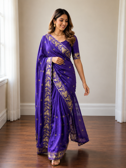 Soft Rangoli Crush Silk Saree with Heavy Sequence & Bits Embroidery | Party Wear Designer Saree