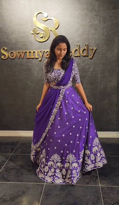 Royal Purple Chinon Embroidered Lehenga Choli With Dupatta – Festival Special