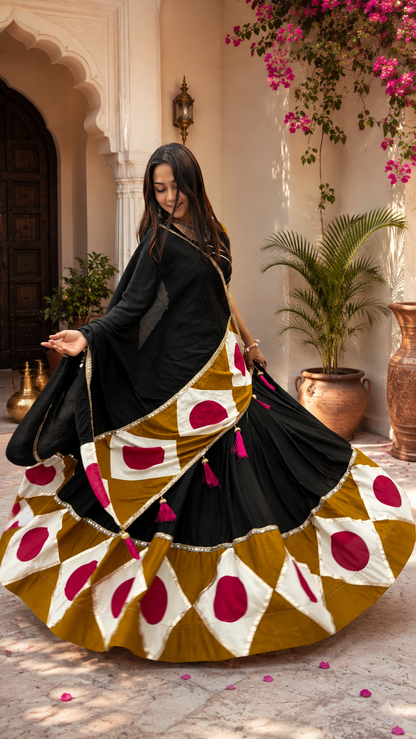 Navratri Special Cotton Lehenga Choli with Dupatta | 6 Meter Flare Gota Patti Work