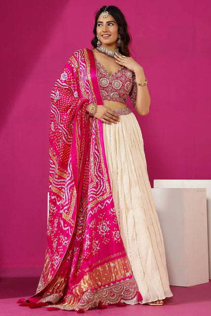 Pink Embroidery Digital Print Lehenga Choli