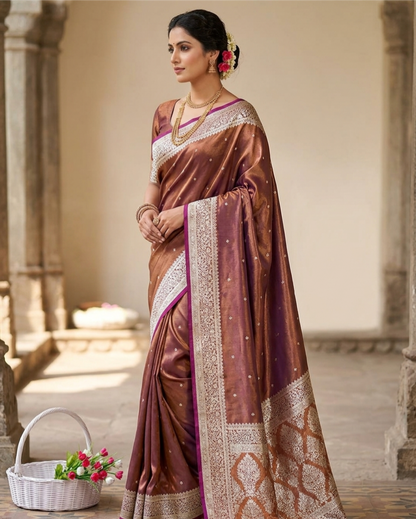 Royal Banarasi Glass Satin Silk Saree with Elegant Zari Woven Border