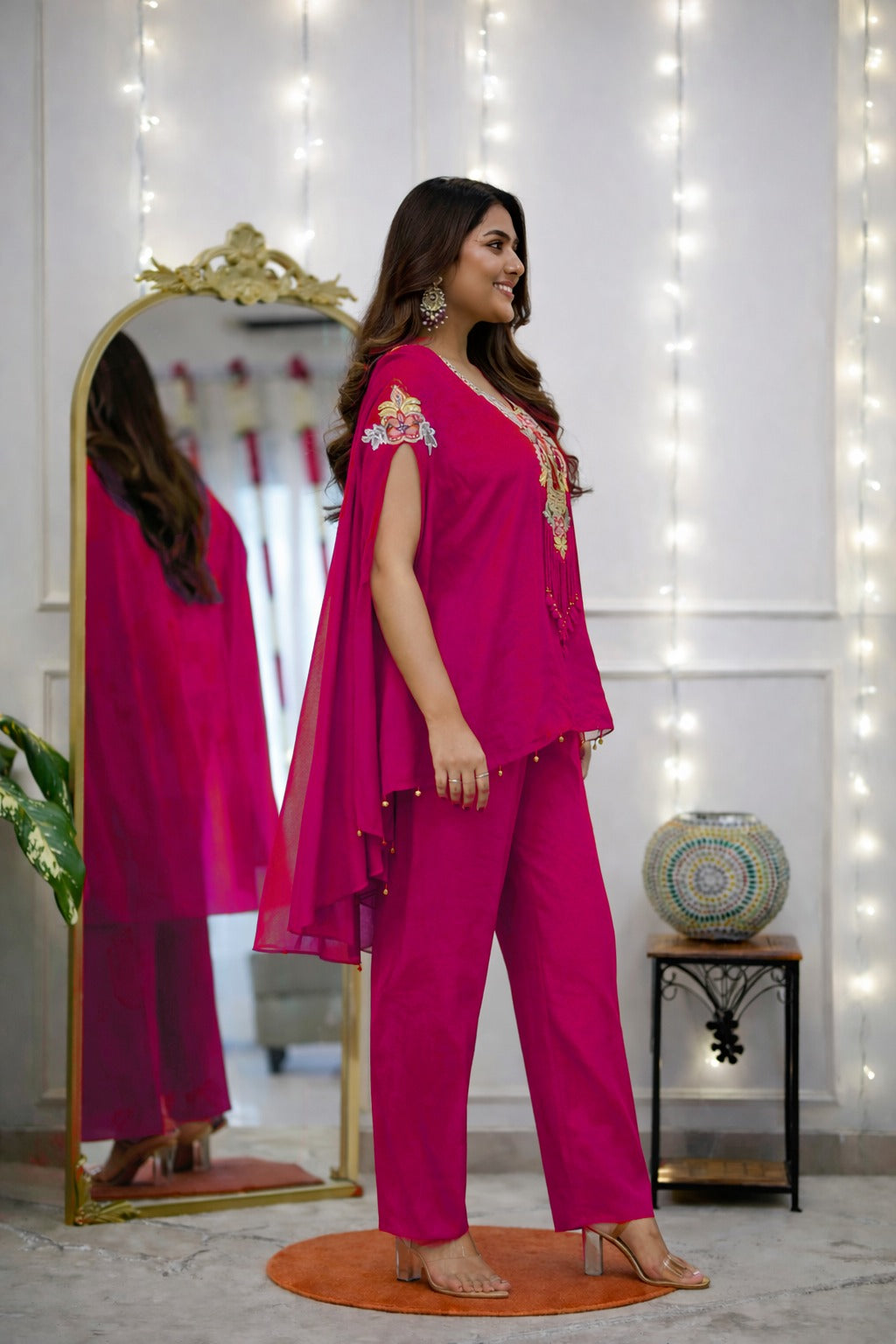 Mojito Silk Embroidered Kaftan Co-ord Set – Festive Designer Pink Outfit