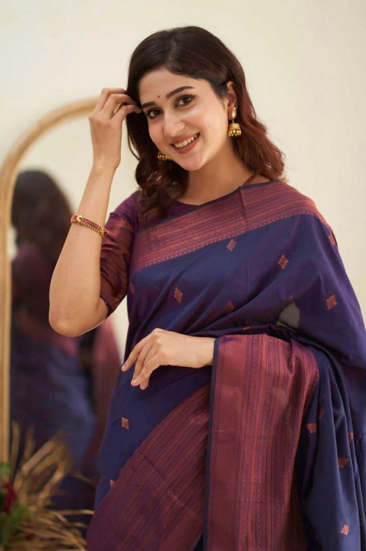 Navy Blue Copper Border Saree