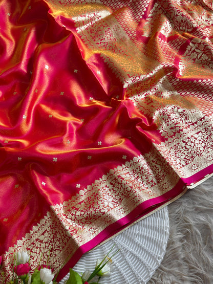 Royal Banarasi Glass Satin Silk Saree with Elegant Zari Woven Border
