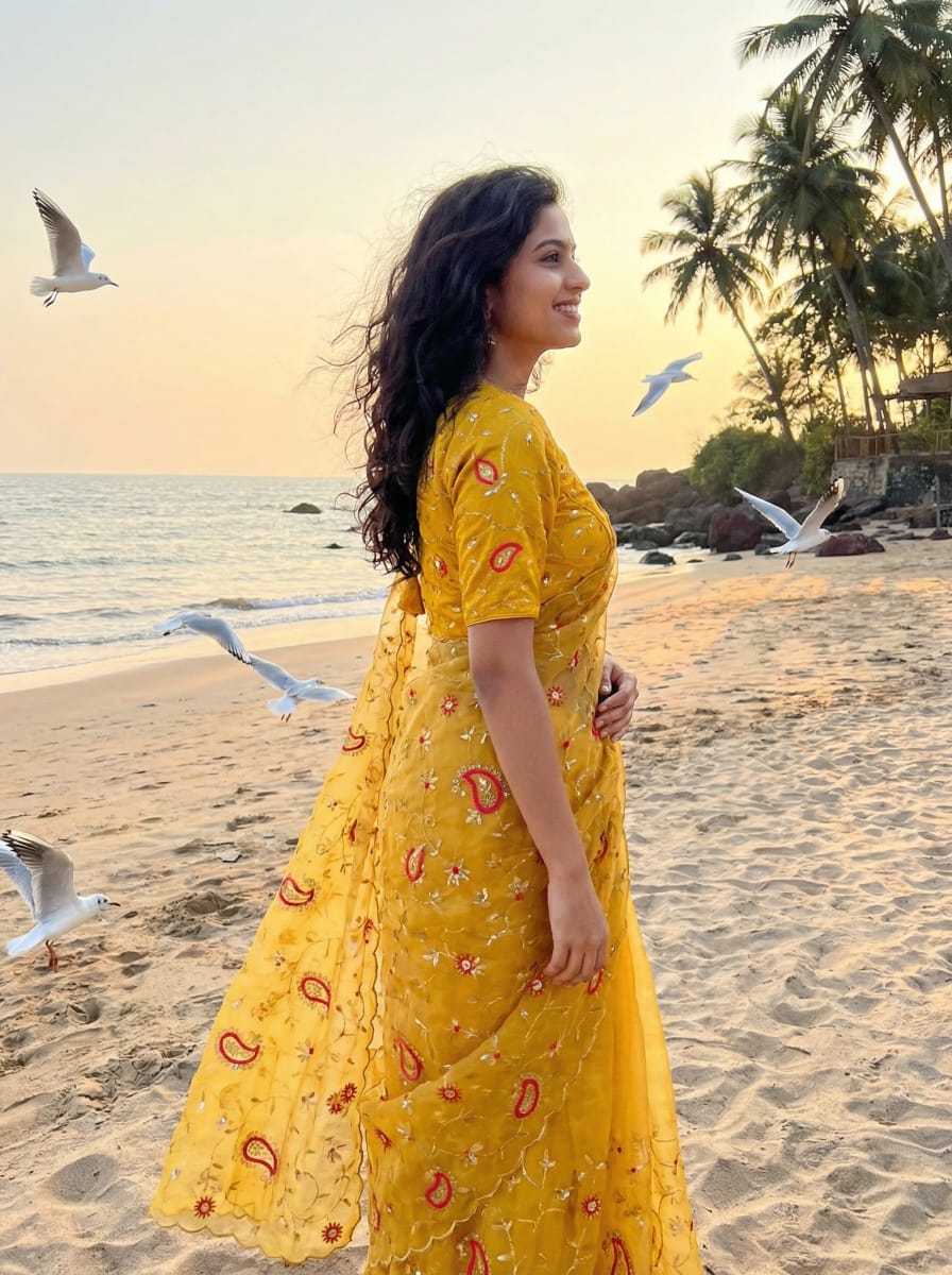 Tissue Silk Mirror Work Saree
