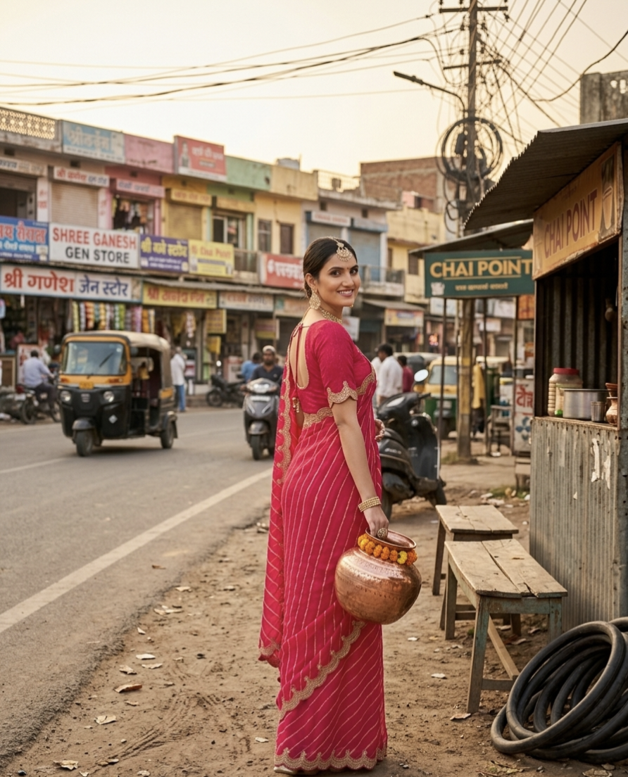 Traditional Leheriya Georgette Saree with Heavy Foil Gota Work & Cutwork Border