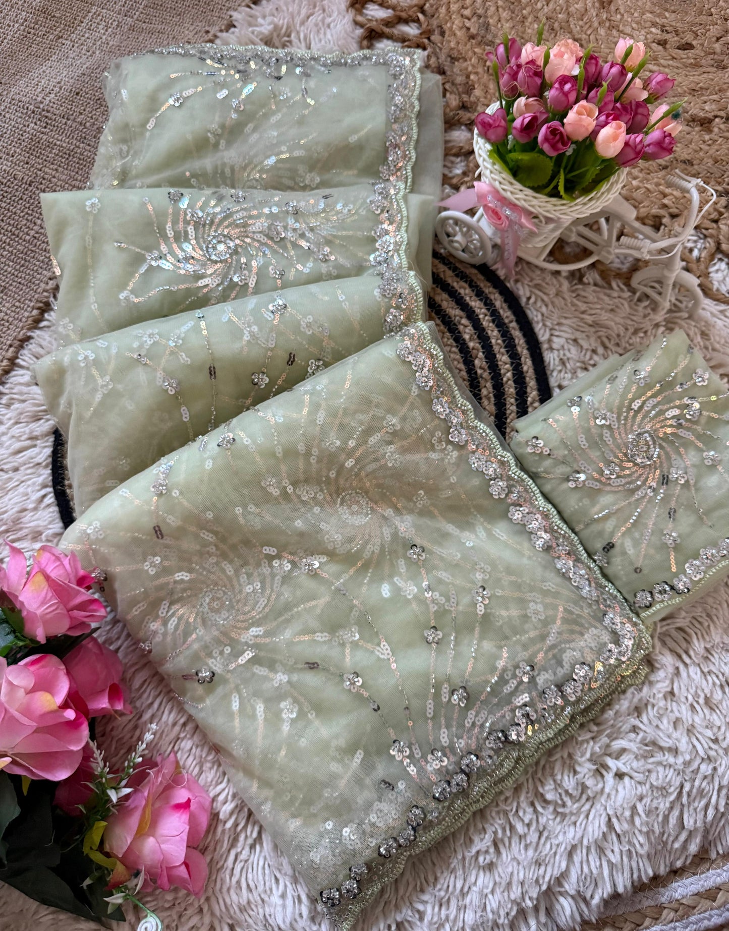 Premium Butterfly Soft Net Saree With Multi Sequence & Thread Embroidery