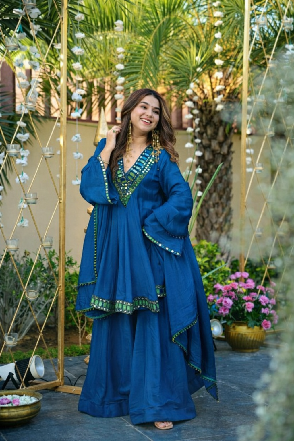 Aliya Cut Kediya Style Real Mirror Work Plazzo Set | Soft Chinon Festive Wear