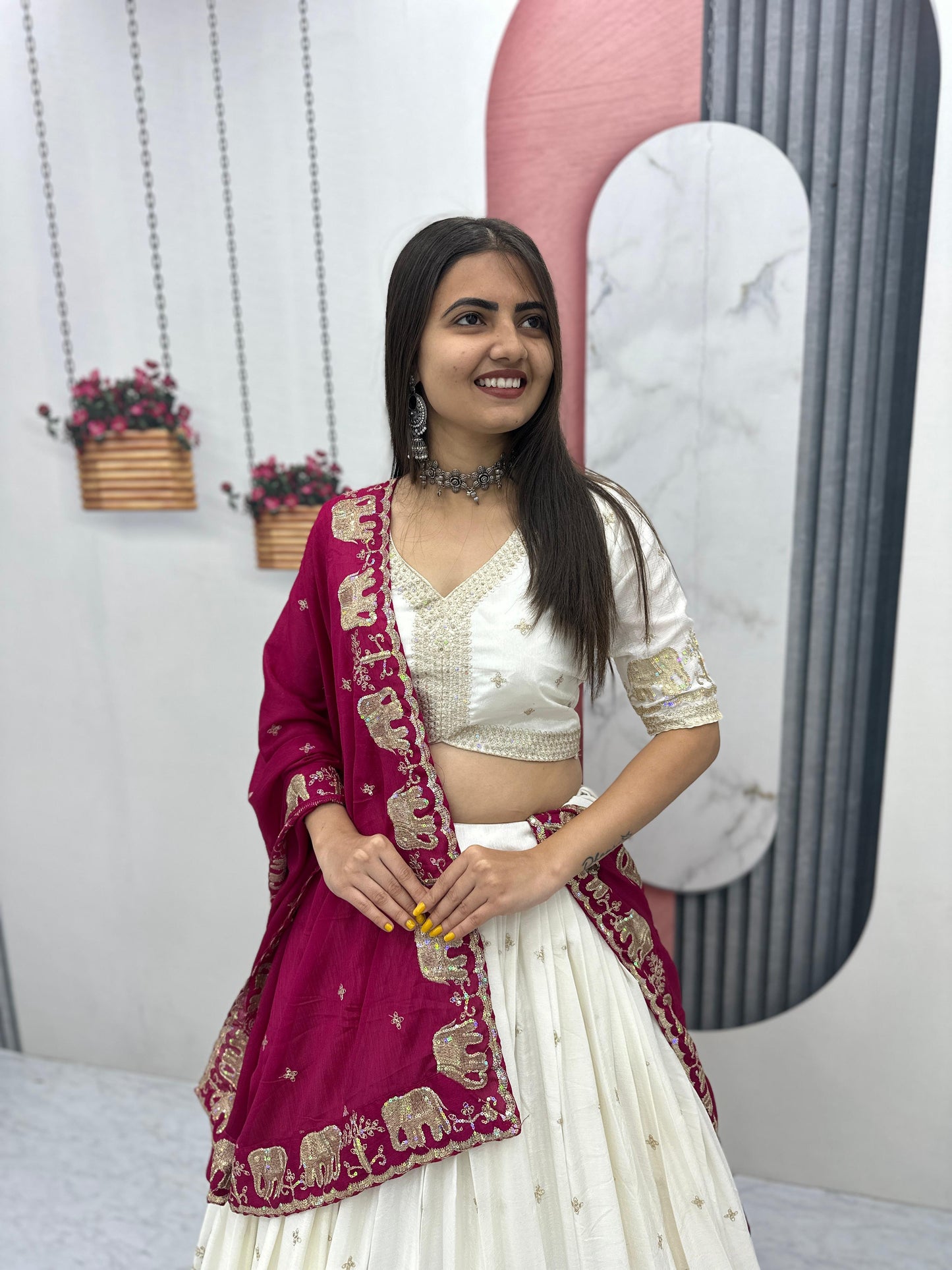 Pure Chinon Embroidered Festival Lehenga Choli Set