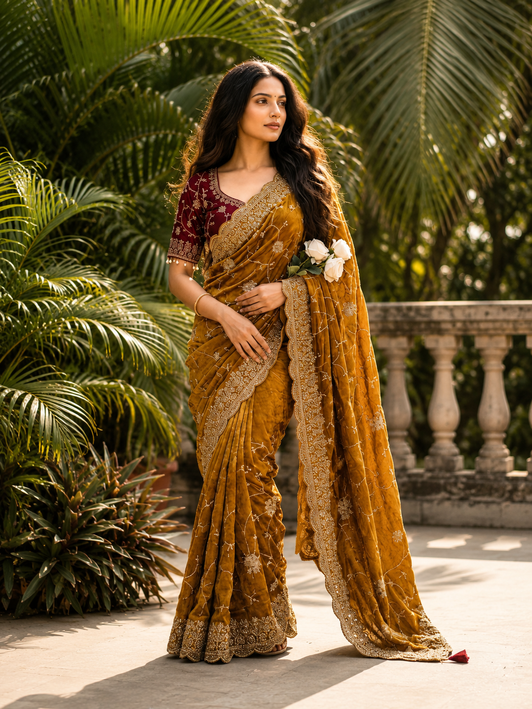 Adhya Fendy Chiffon Two Tone Saree with Embroidery, 3mm Sequence Jari Work & Fully Stitched Blouse | 6 Colors