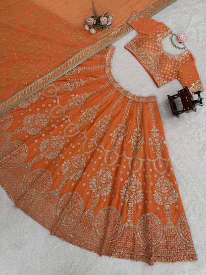 Embroidered Faux Georgette Lehenga Set