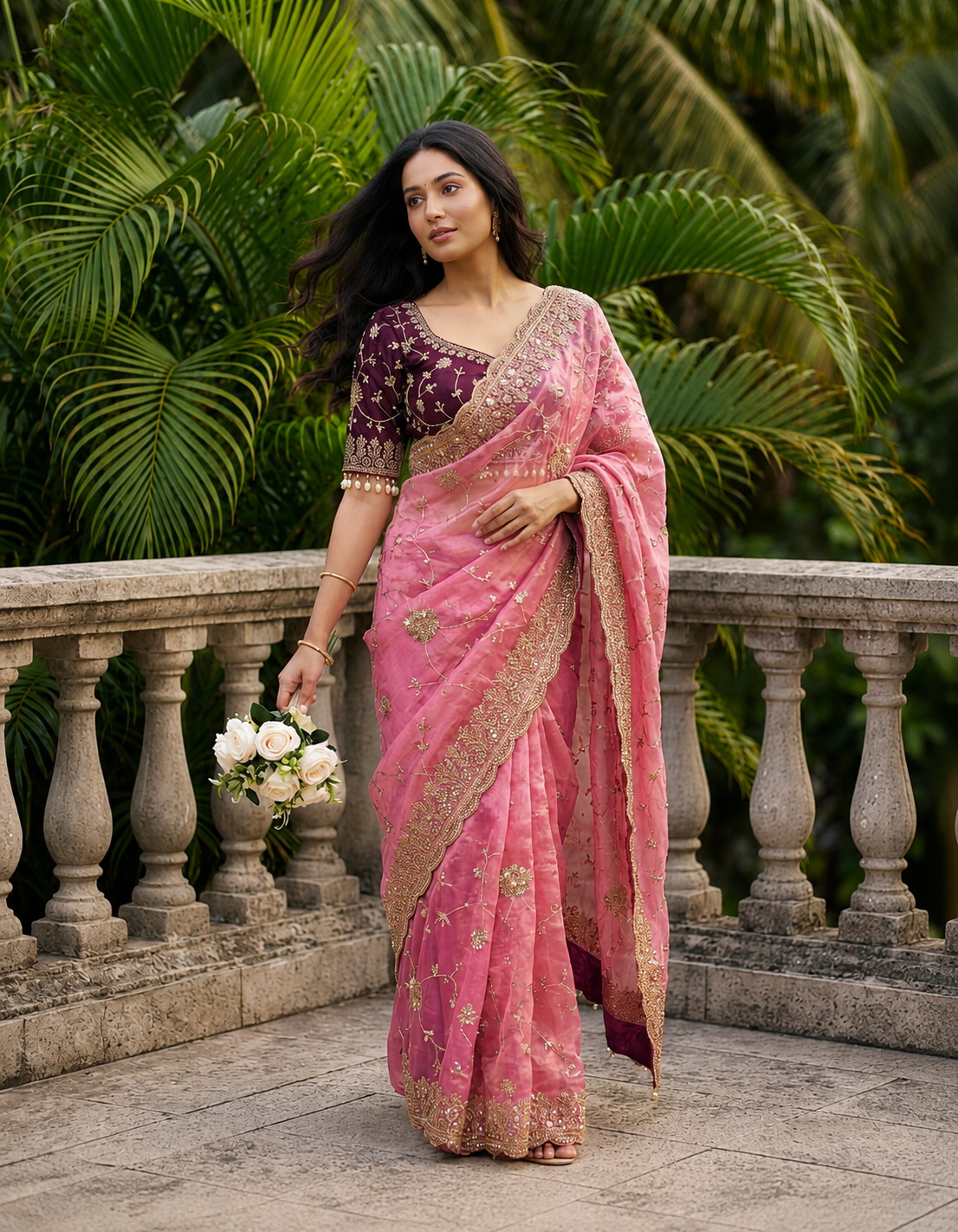 Adhya Fendy Chiffon Two Tone Saree with Embroidery, 3mm Sequence Jari Work & Fully Stitched Blouse | 6 Colors