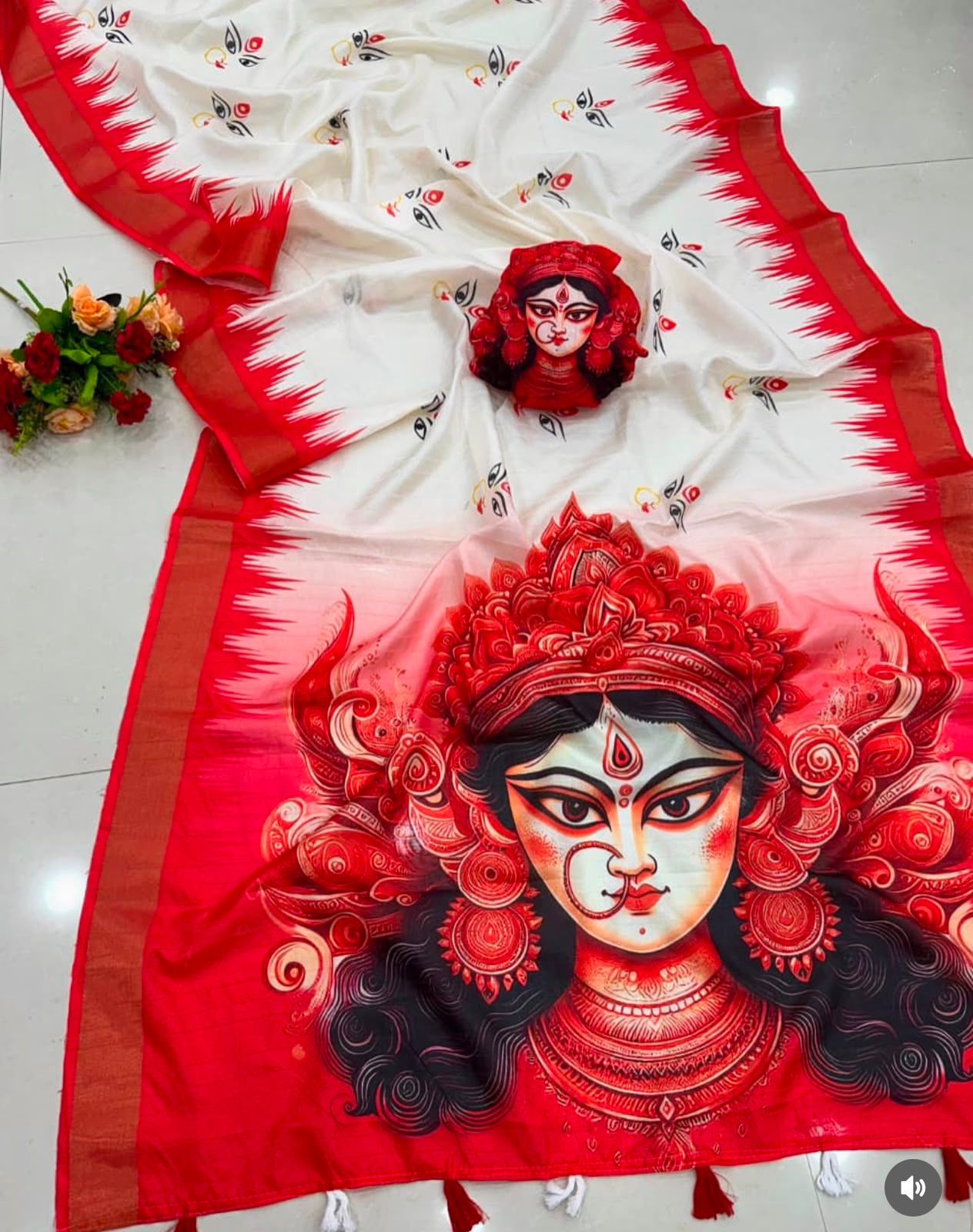 Durga Puja Special Handloom Tussar Saree with Heavy Printed Pallu & Blouse