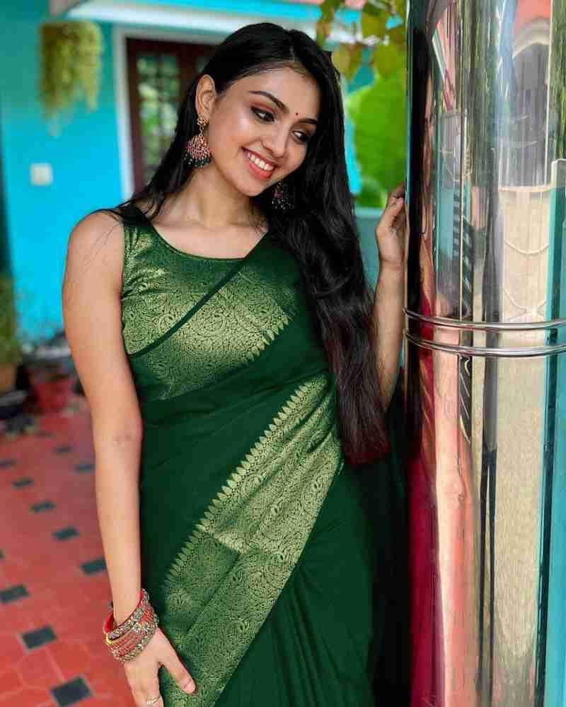 Bottle Green Zari Border Silk Saree