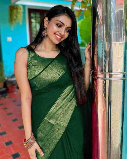 Bottle Green Zari Border Silk Saree