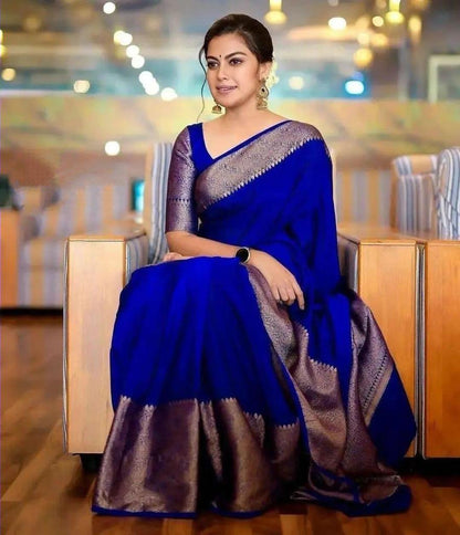 Royal Blue Saree with Silver Woven Border