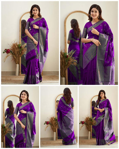 Purple Cotton Silk Saree