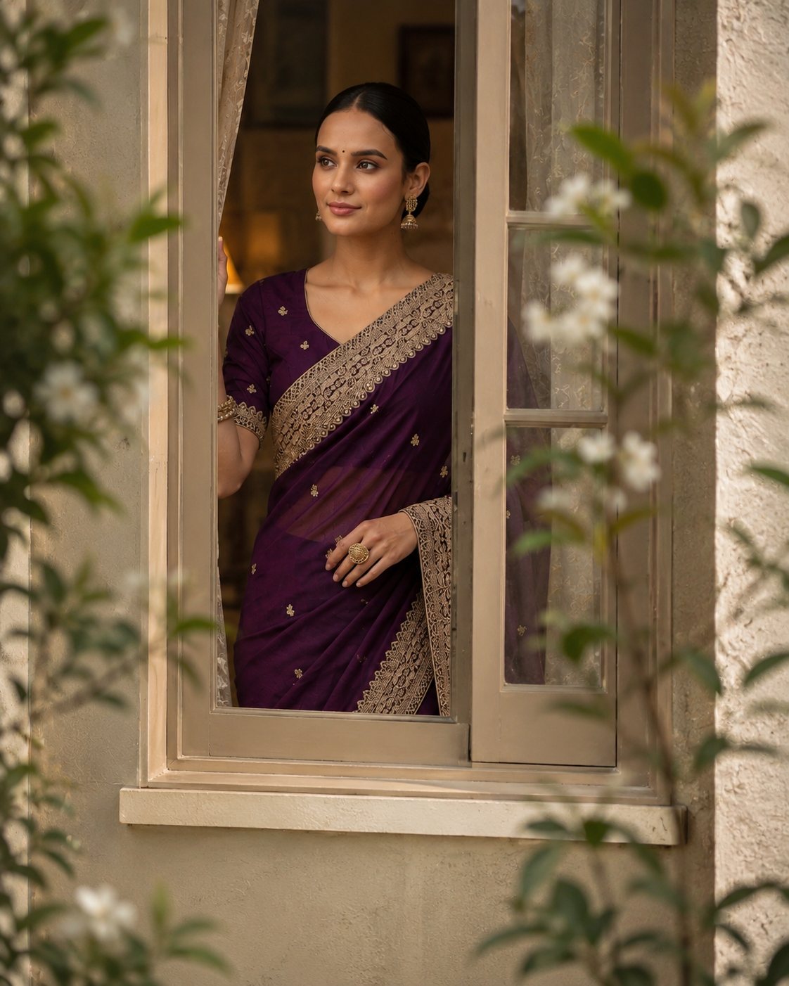 Purple Rangoli Silk Saree with Sequins & Dori Embroidery Work