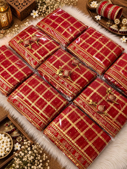 सदा सौभाग्यवती भव Viscose Saree with Checks, Foil Work & Designer Lace