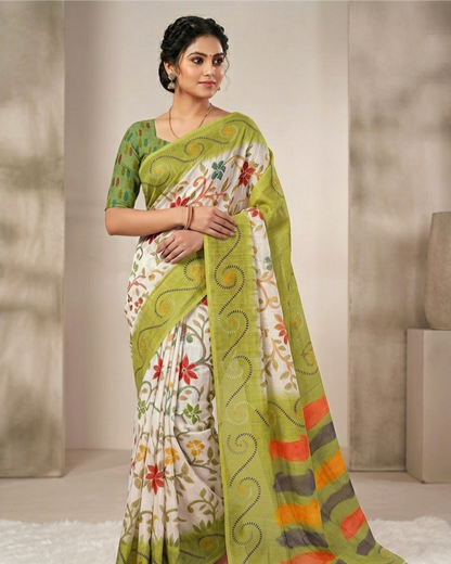 Elegant Linen Cotton Digital Print Saree with Tassel Pallu