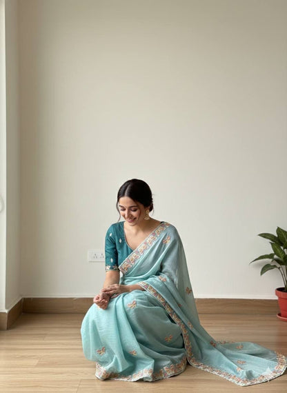 Radha Butterfly Motif Embroidered Crushed Organza Saree