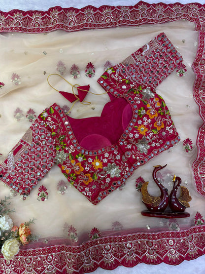 Soft Butterfly Net Saree with Sequins & Multi Thread Embroidery | Full Stitch Blouse
