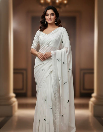 Floral Embroidered Georgette Saree – Lightweight Daily & Party Wear