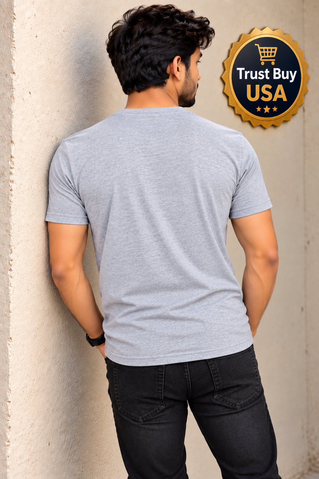 EcomSquire Premium Grey V-Neck T-Shirt with Diagonal Logo Design | Trusted by Customers Across the USA