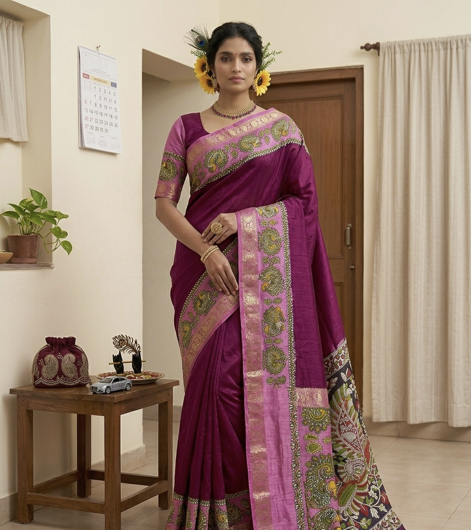 Mangalagiri Mulmul Cotton Saree with Floral Print & Jacquard Border | Lightweight Daily & Festive Wear