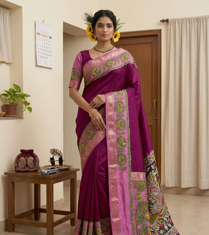 Mangalagiri Mulmul Cotton Saree with Floral Print & Jacquard Border | Lightweight Daily & Festive Wear