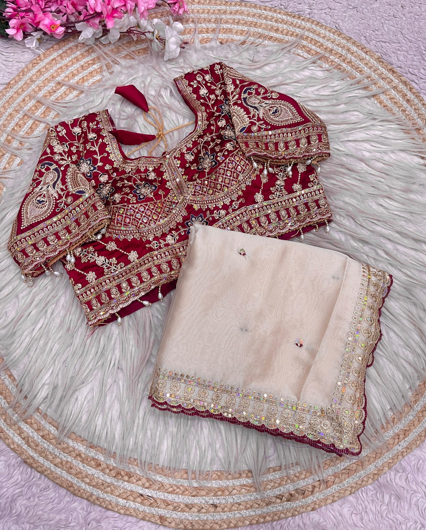 Premium Rangoli Silk Saree with Embroidery Work & Designer Blouse