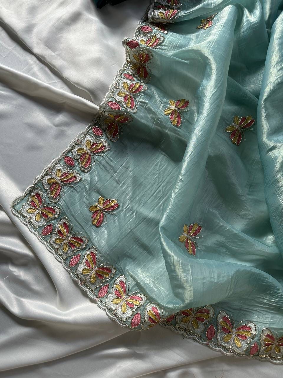 Radha Butterfly Motif Embroidered Crushed Organza Saree