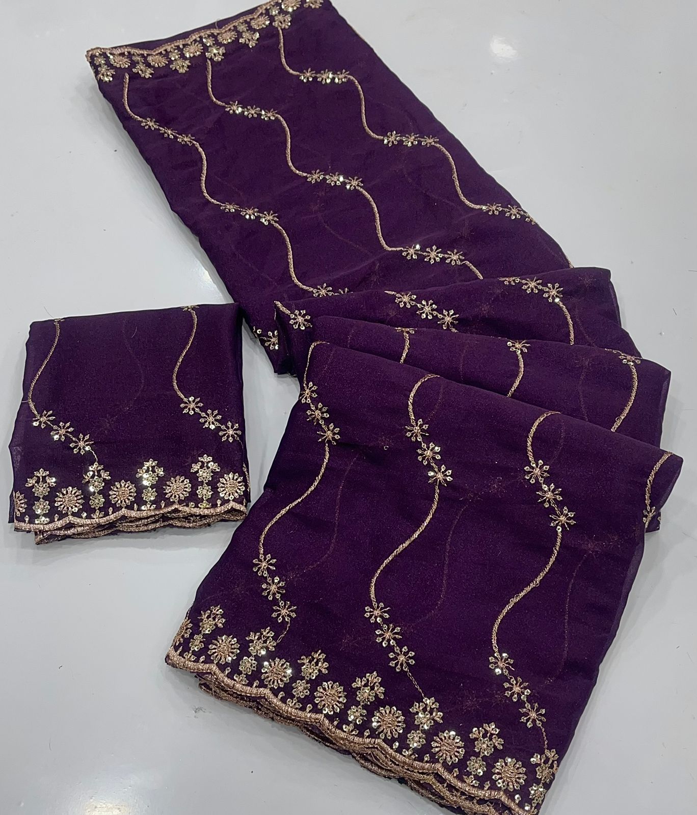 Star Georgette Saree with Multi Sequins Embroidery & Designer Blouse
