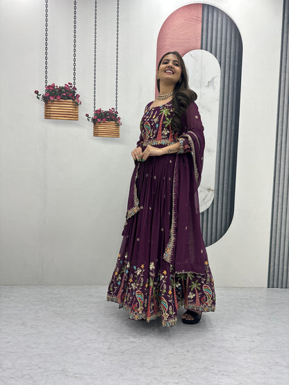 Embroidered Georgette Festive Gown with Dupatta
