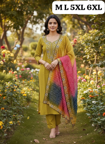 Designer Roman Silk Kurti Pant Set with Gota Patti Embroidery & Lehariya Dupatta