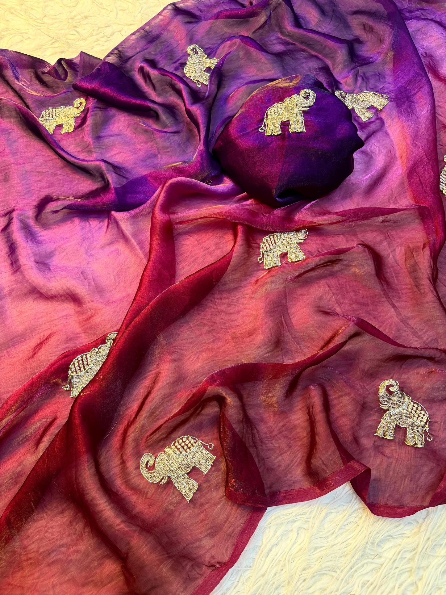Soft Space Silk Ombre Saree with Sequins & Zari Work – Designer Party Wear