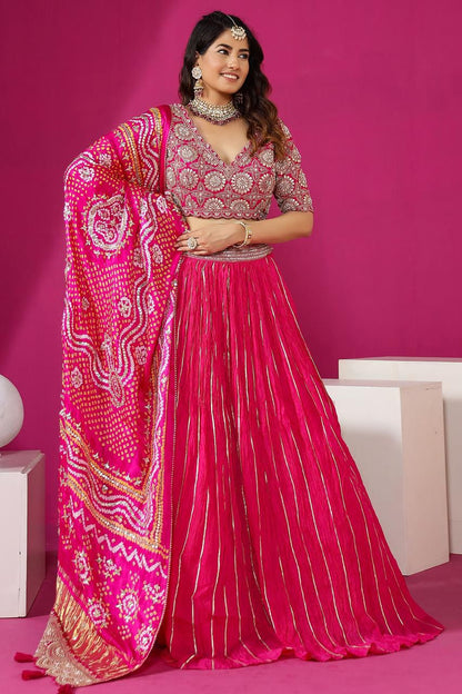 Pink Embroidery Digital Print Lehenga Choli