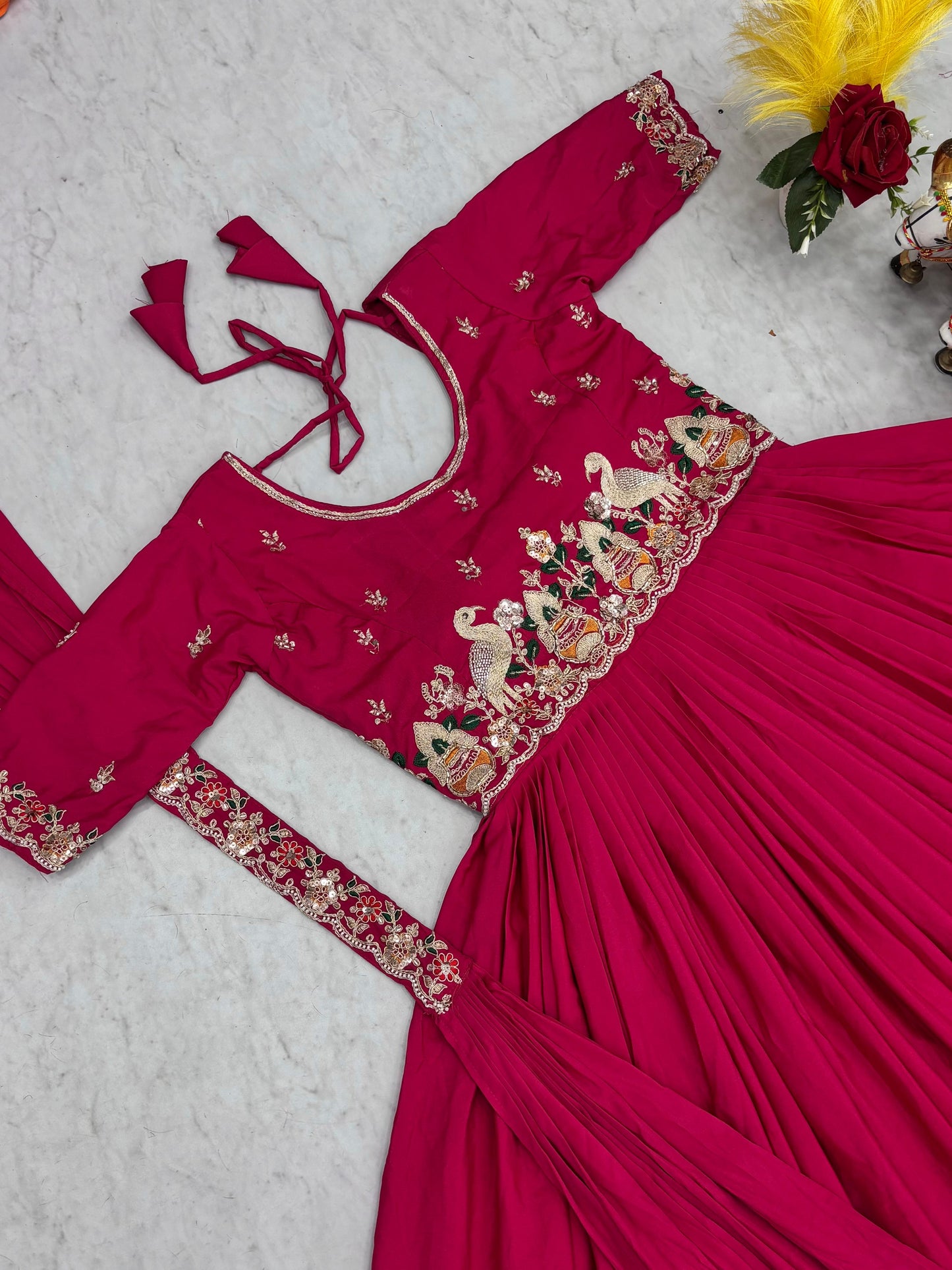 Festival Wear Embroidered Long Gown With Dupatta