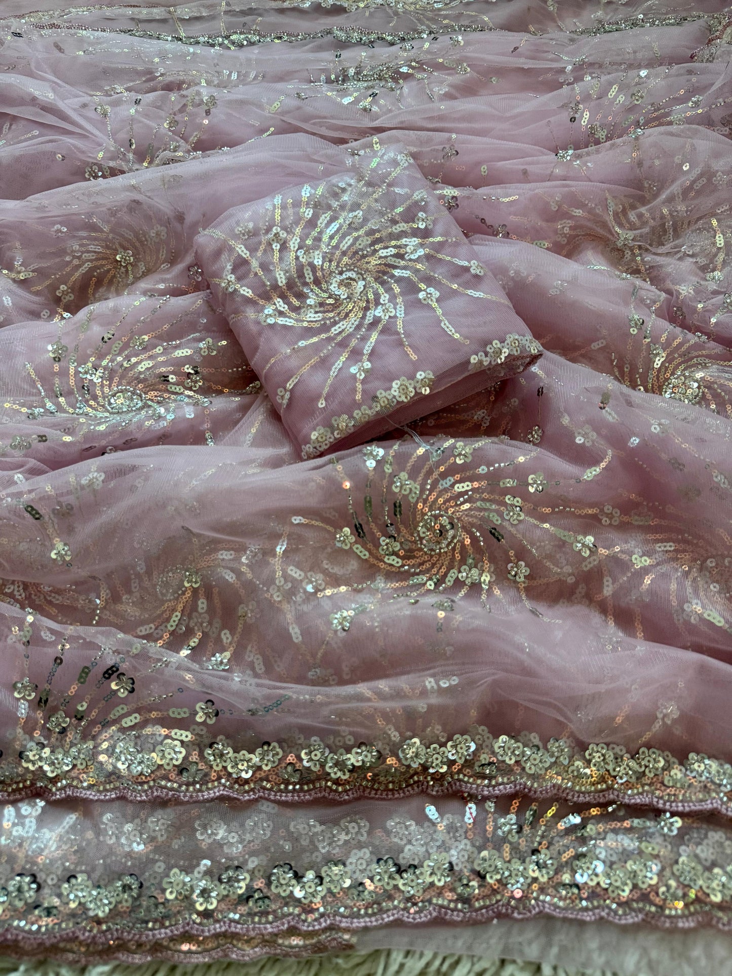 Premium Butterfly Soft Net Saree With Multi Sequence & Thread Embroidery