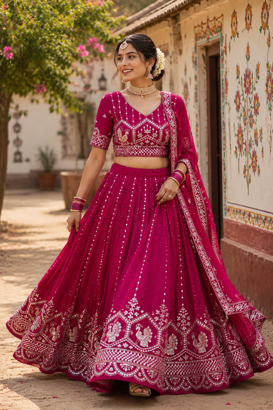 Designer Festival Wear Vichitra Lehenga Choli with Heavy Embroidery Sequence Work