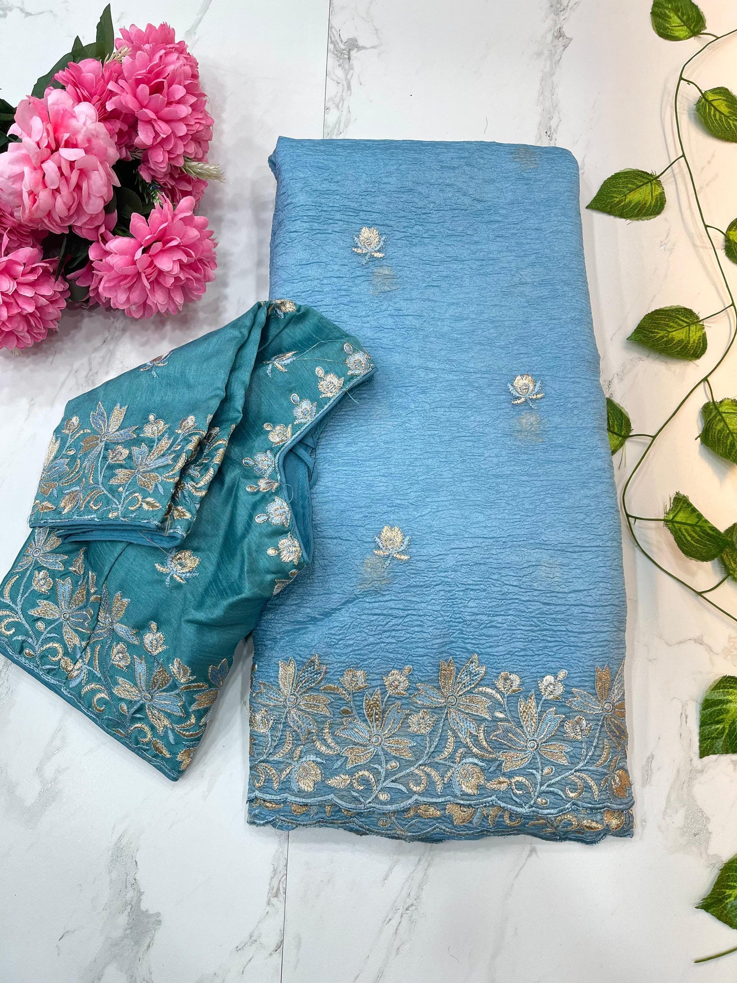 Daisy-2 Candy Crush Fabric Embroidery Saree with Stitched Blouse