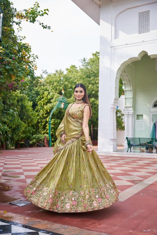 Premium Gold Crush Embroidered Lehenga Set