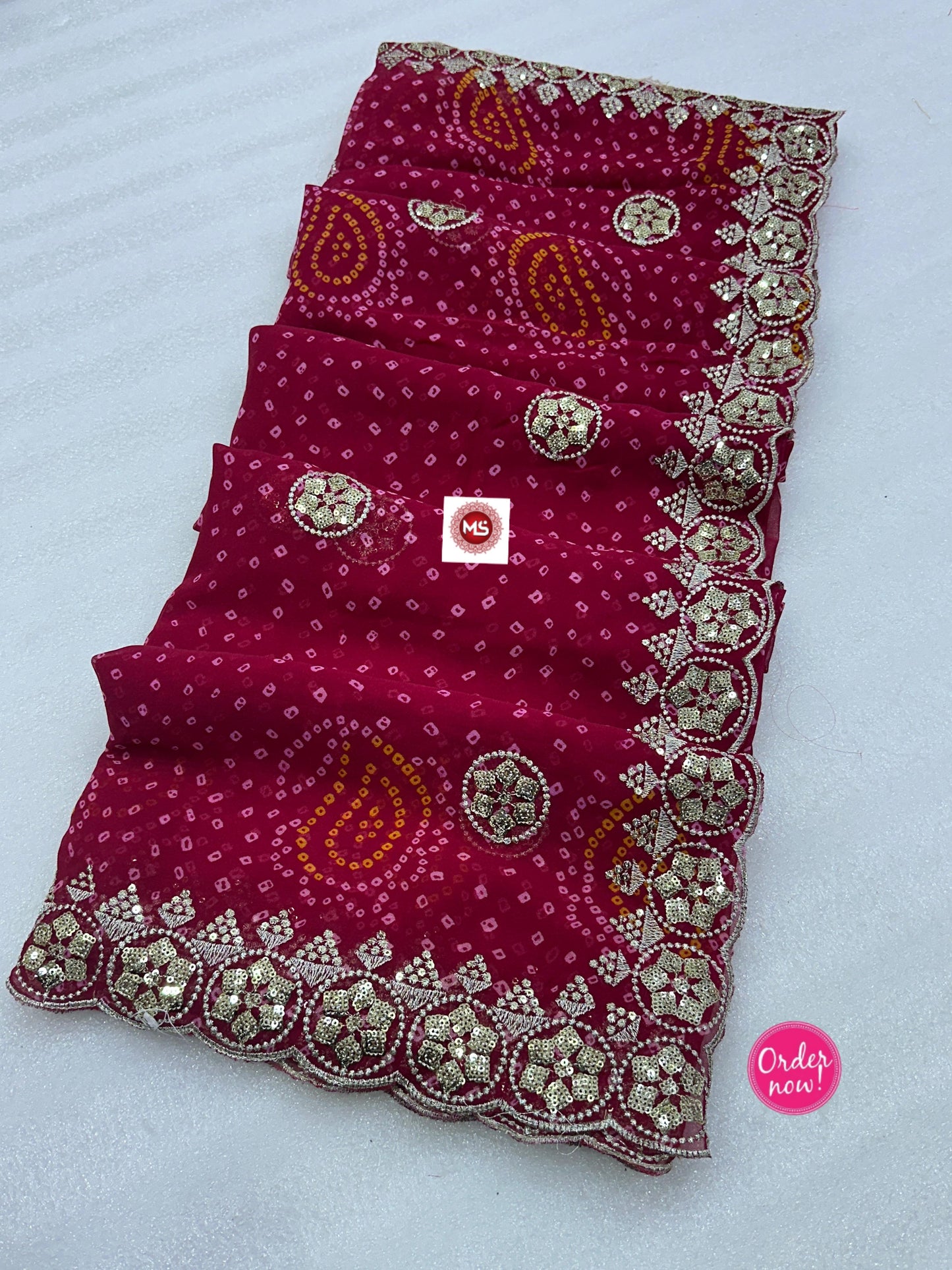 Bandhani Printed Saree with Rich Embroidered Border – Festive & Traditional Wear (2 Colors)