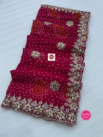 Bandhani Printed Saree with Rich Embroidered Border – Festive & Traditional Wear (2 Colors)