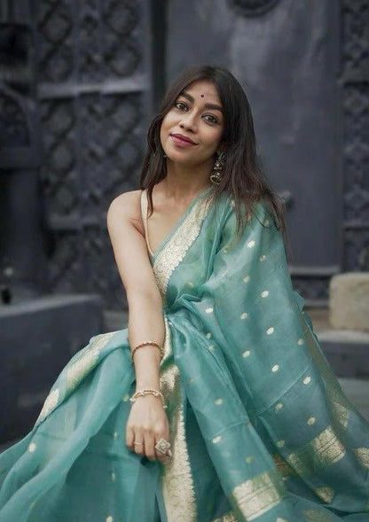 Mint Green Zari Saree