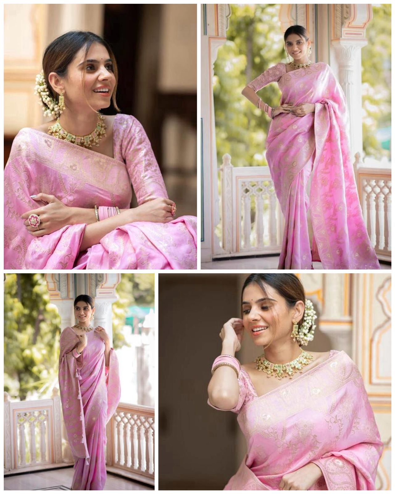 Soft Pink Floral Woven Saree